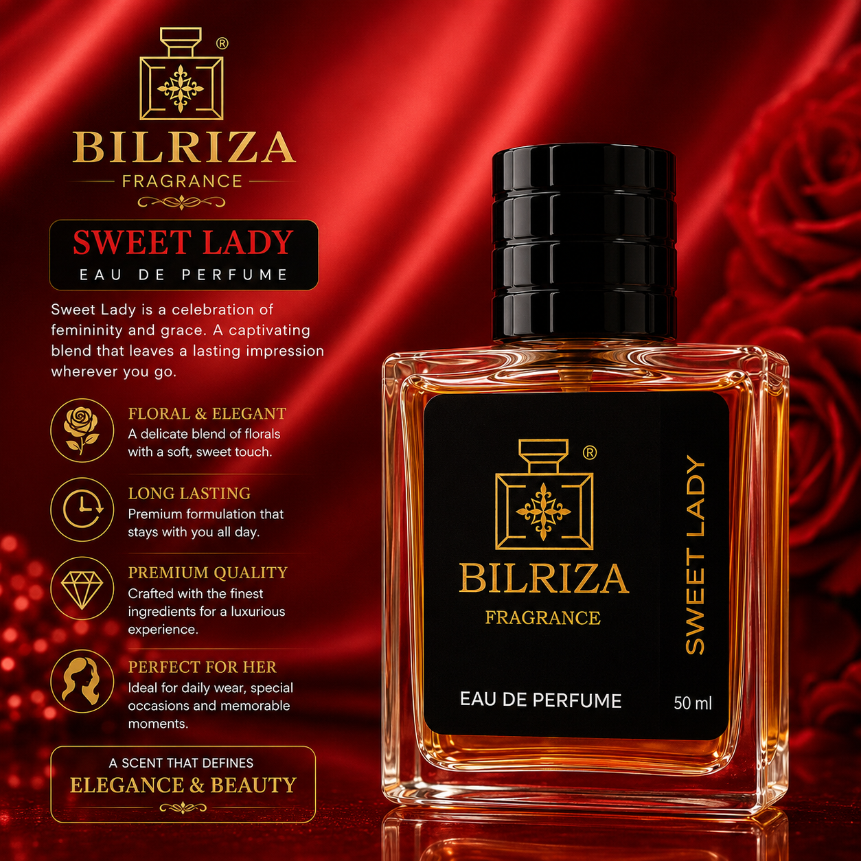 Bilriza Fragrance Sweet Lady 50ml Perfume – Charming & Long-Lasting Scent for Women