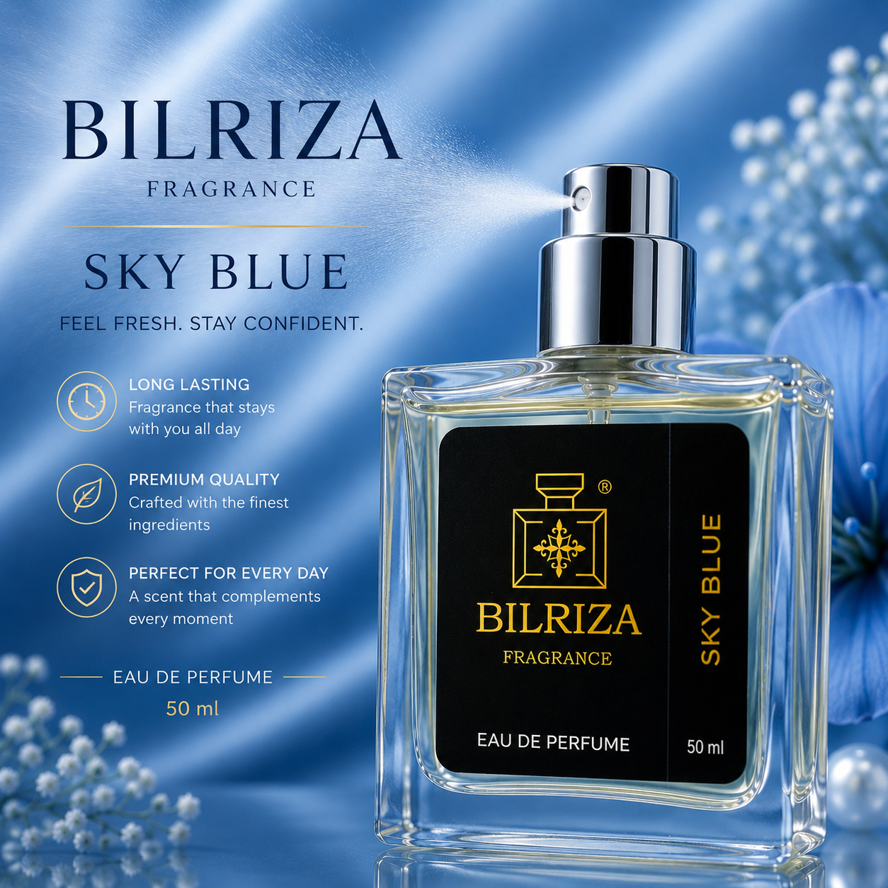 Bilriza Fragrance Sky Blue Perfume 50ml – Long-Lasting Fresh Fragrance for Men & Women