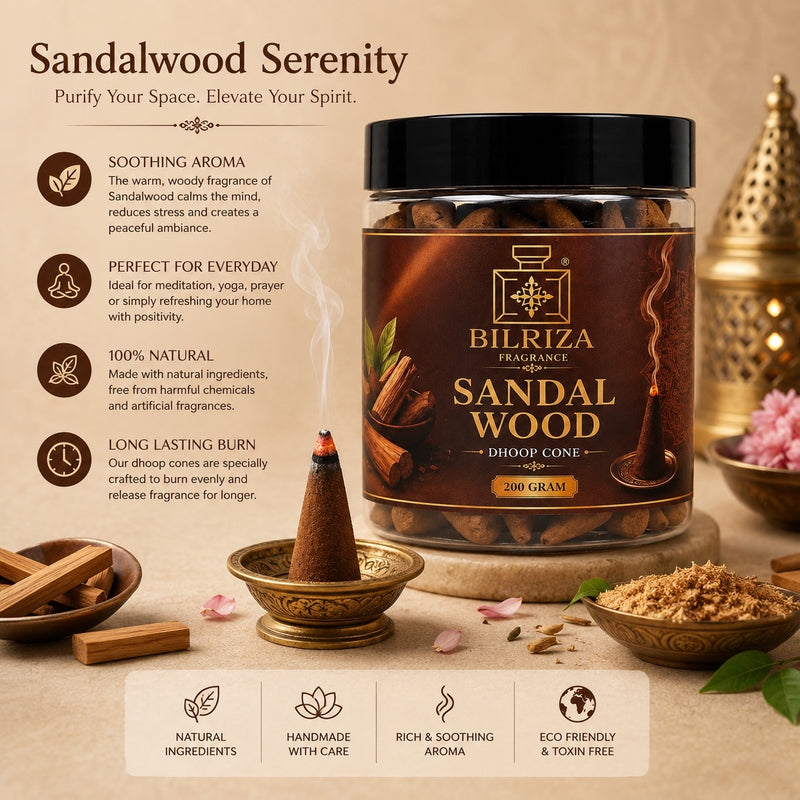 Sandal Wood Dhoop Cone 200g | Premium Long Lasting Fragrance Dhoop Cones for Puja, Meditation & Home | Suitable for Daily Worship, Relaxation & Festive Occasions