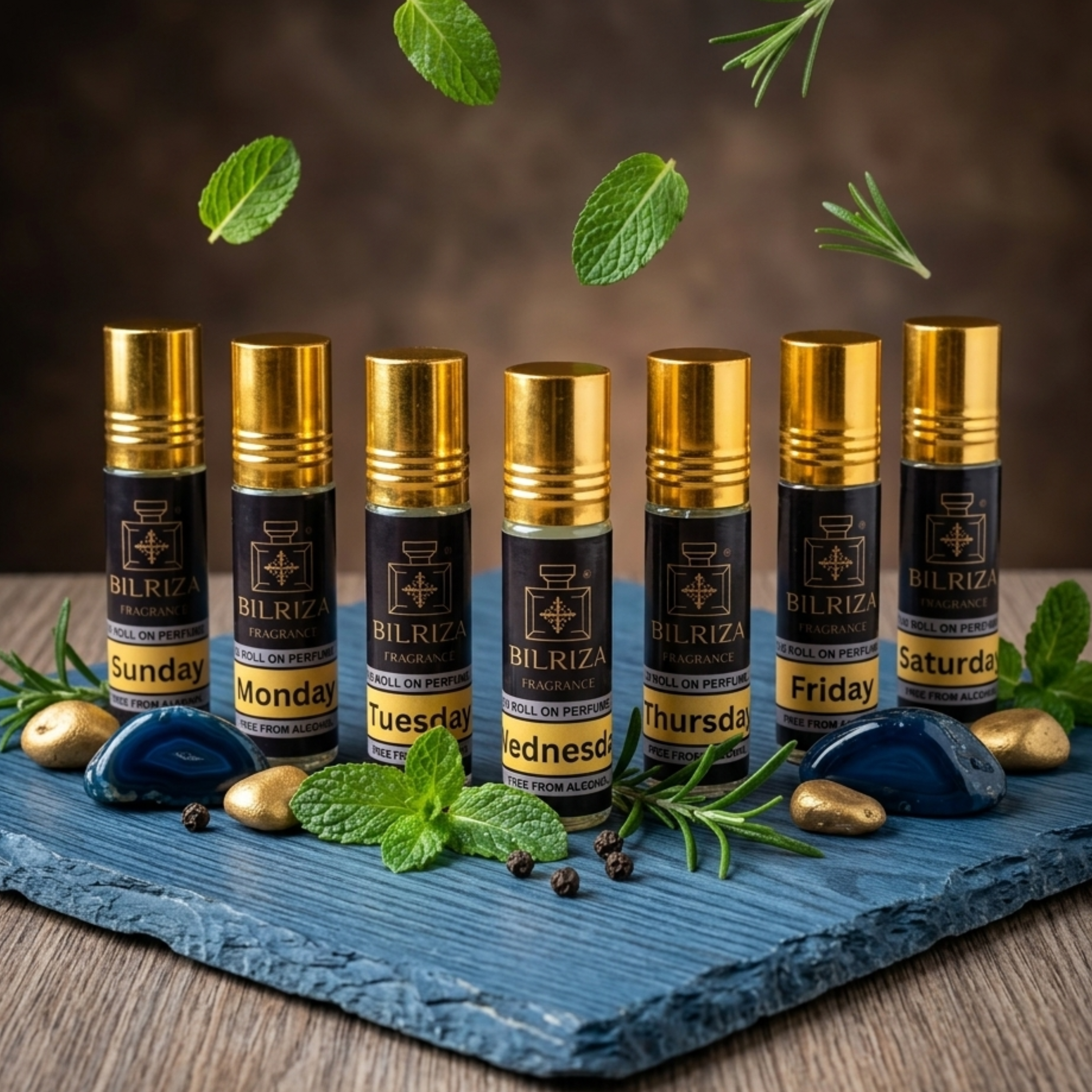 Bilriza Fragrance 7 Day 7 Attar Roll-On Gift Set – Unisex, Alcohol-Free, 42ml